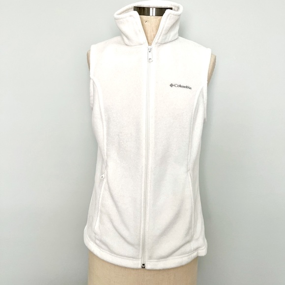 ❌SOLD❌ Columbia Full-Zip Logo Fleece Vest, White - Picture 1 of 2